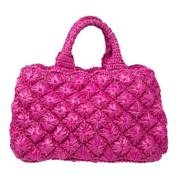PRADA Vintage Triangle Logo Canapa Tote Bag Handbag Pink Raffia [106407] - Picture 7 of 16